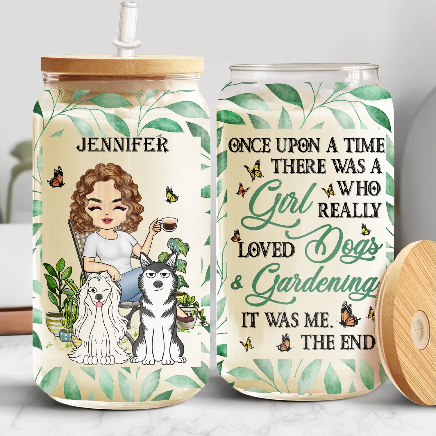 Once Upon A Time There Was A Girl Who Really Loved Dogs & Gardening - Gift For Garden, Dog Lovers - Personalized Clear Glass Can