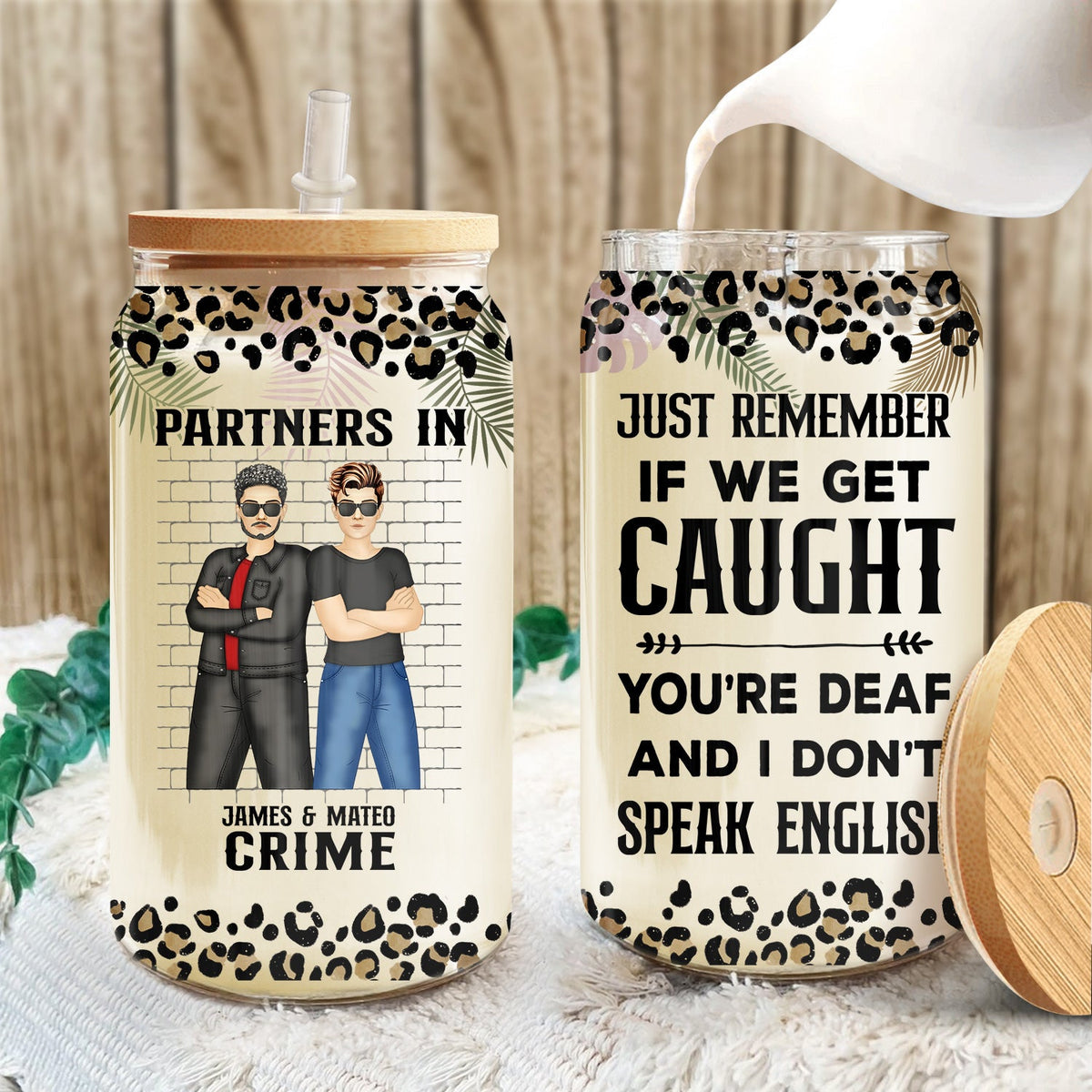 Partenaires de crime si on se fait prendre - Cadeau pour les meilleurs amis - Canette en verre transparent personnalisée