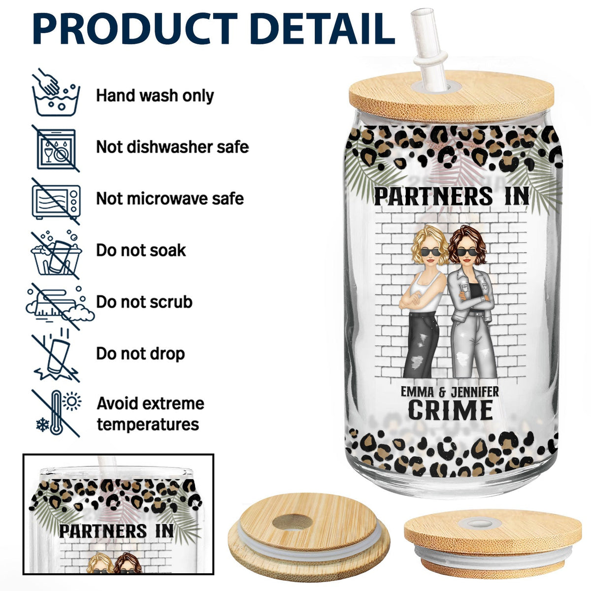 Partners In Crime If We Get Caught - Gift For Besties - Personalized Clear Glass Can