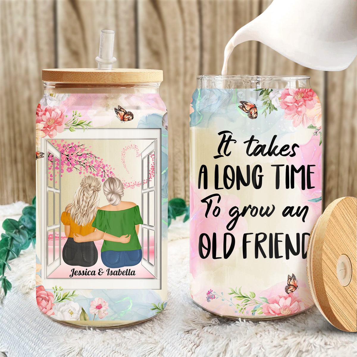 It Takes A Long Time To Grow An Old Friend - Gift For Besties - Personalized Clear Glass Can