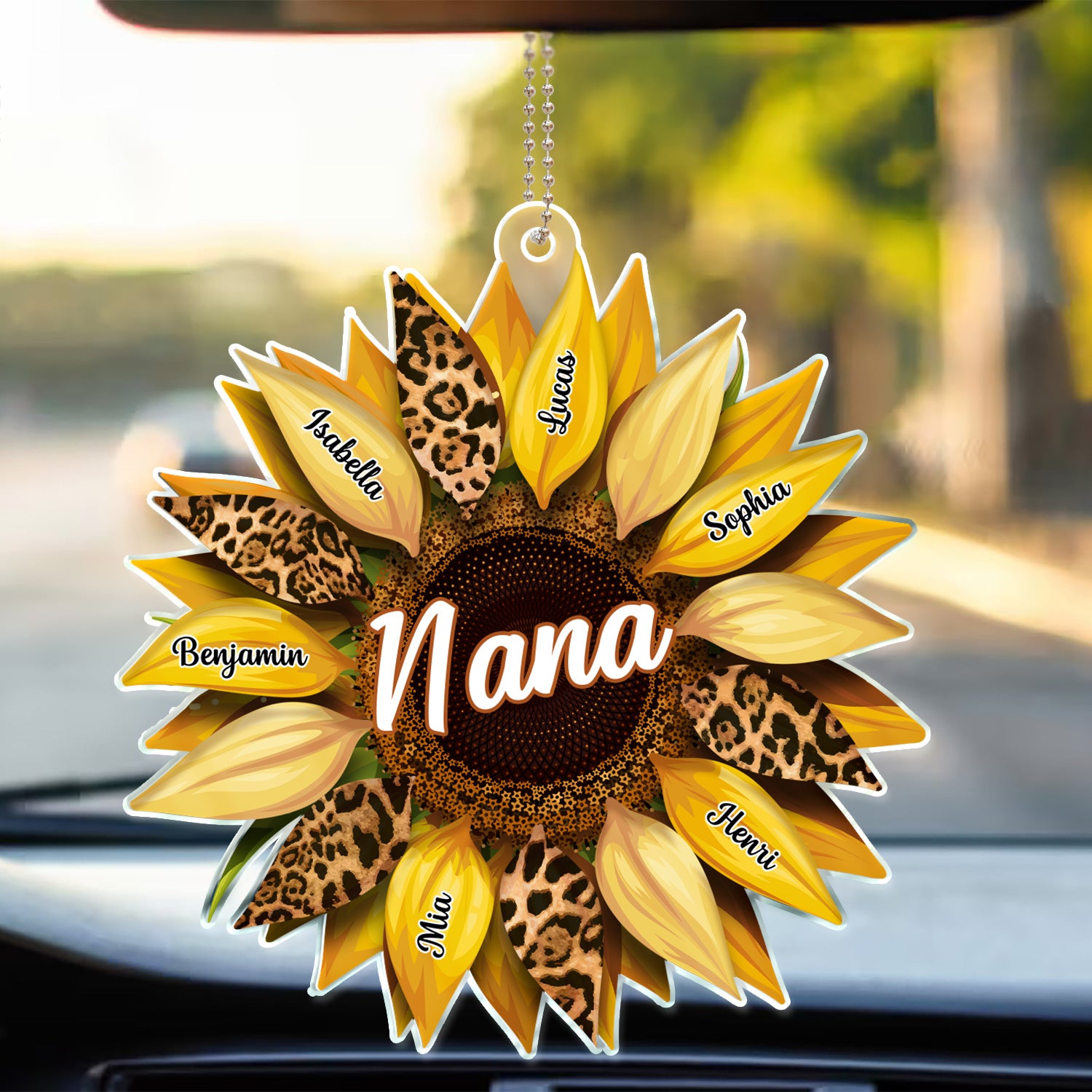Nana, Mom, Auntie Family Sunflower - Birthday, Loving Gift For Mother, Grandma, Grandmother - Personalized Acrylic Car Hanger