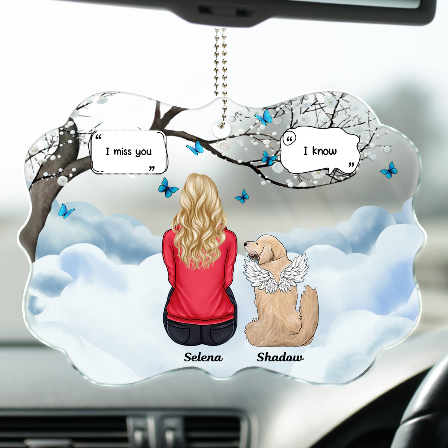 I Miss You - Memorial Gift For Pet Lovers, Dog Mom, Dog Dad, Cat Mom, Cat Dad, Pet Couple - Personalized Acrylic Car Hanger