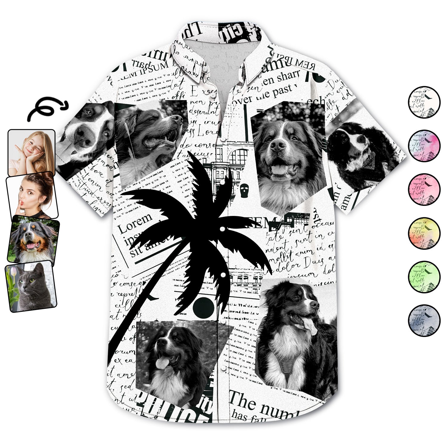 Custom Photo Newspaper Funny Family Pet Face - Gift For Men, Dog And Cat Lovers - Personalized Hawaiian Shirt