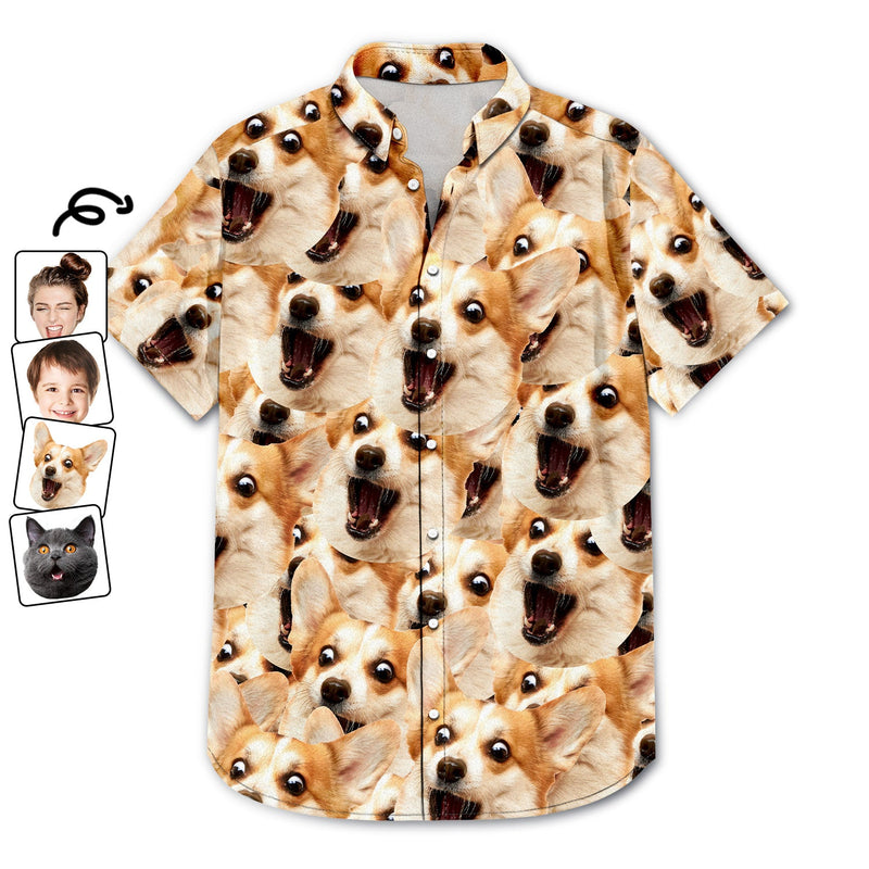 Motif personnalisé avec photo amusante d'un animal de compagnie - Cadeau pour hommes, amoureux des chiens et des chats, famille - T-shirt hawaïen personnalisé