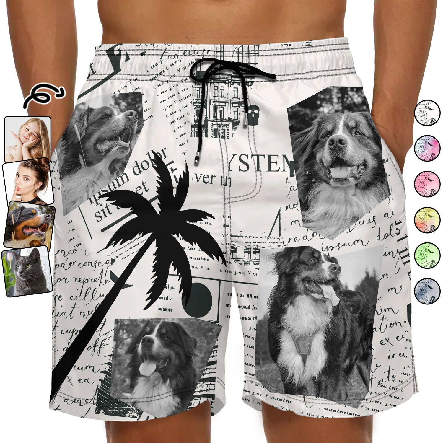 Custom Photo Newspaper Funny Family Pet Face - Gift For Men, Dog And Cat Lovers - Personalized Unisex Beach Shorts