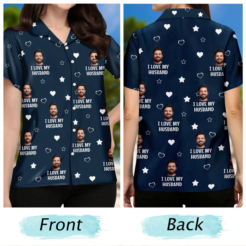 Photo personnalisée drôle « J'aime mon amant » - Cadeau pour mari, petit ami - T-shirt hawaïen personnalisé