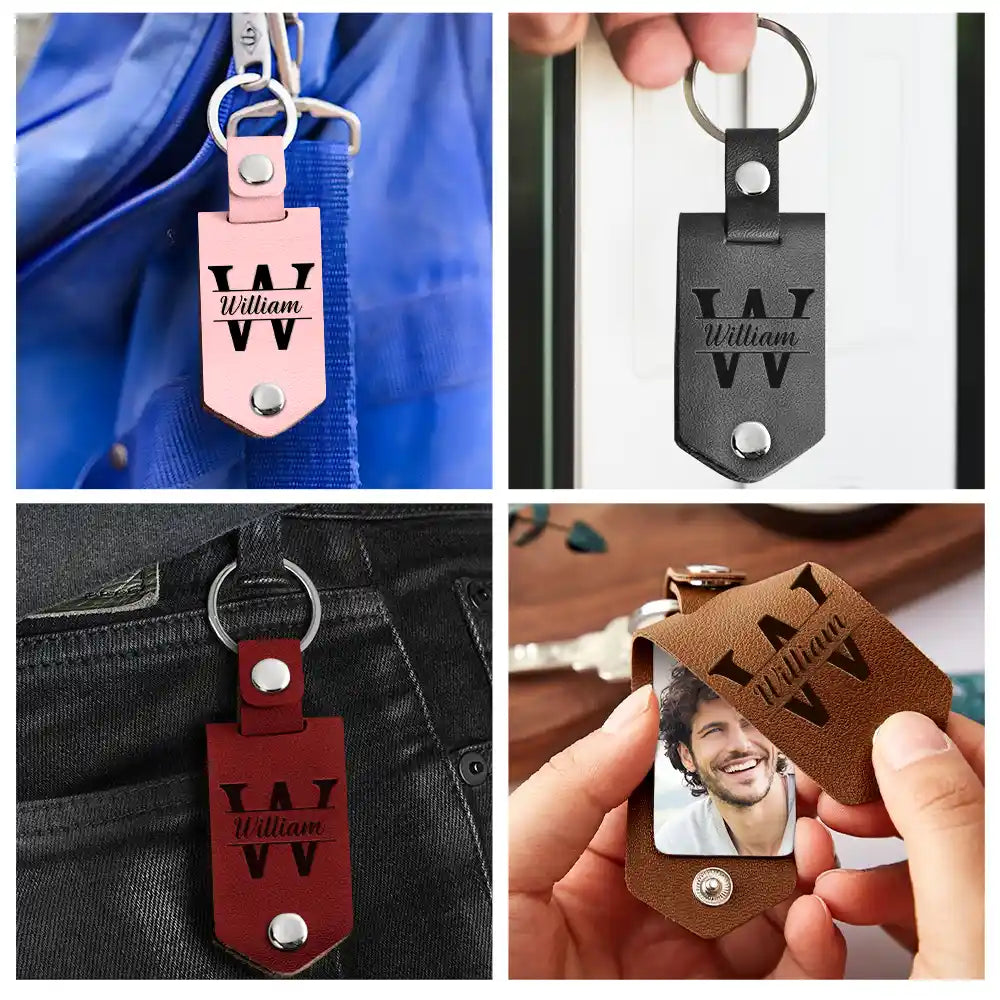 Porte-clés photo personnalisé en cuir avec inscription « J'ai besoin de toi ici avec moi » - Cadeau pour couple, amis, famille