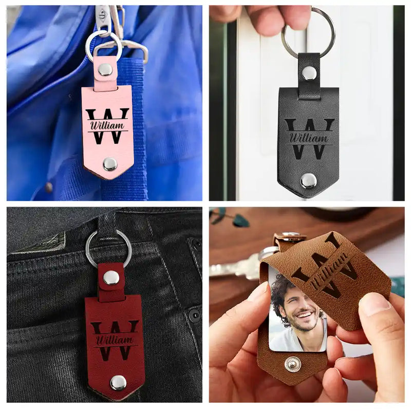 Porte-clés photo personnalisé en cuir avec inscription « J'ai besoin de toi ici avec moi » - Cadeau pour couple, amis, famille