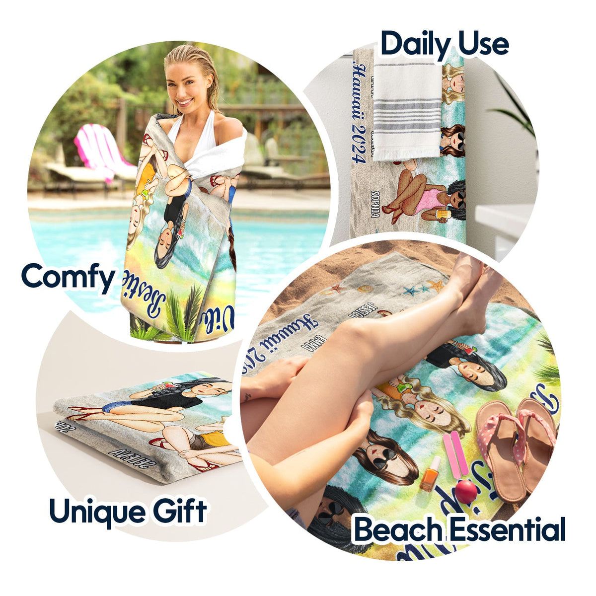 Voyage de vacances en famille - Cadeau pour la famille, les amis, les frères et sœurs - Serviette de plage personnalisée