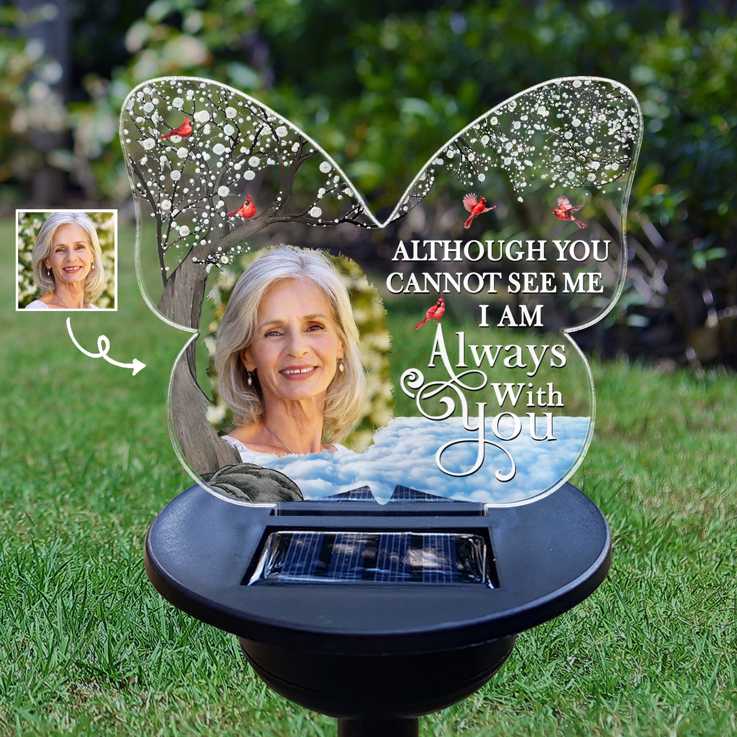 Custom Photo Although You Cannot See Me - Memorial Gift For Family, Friends, Siblings, Dad, Mom - Personalized Solar Light