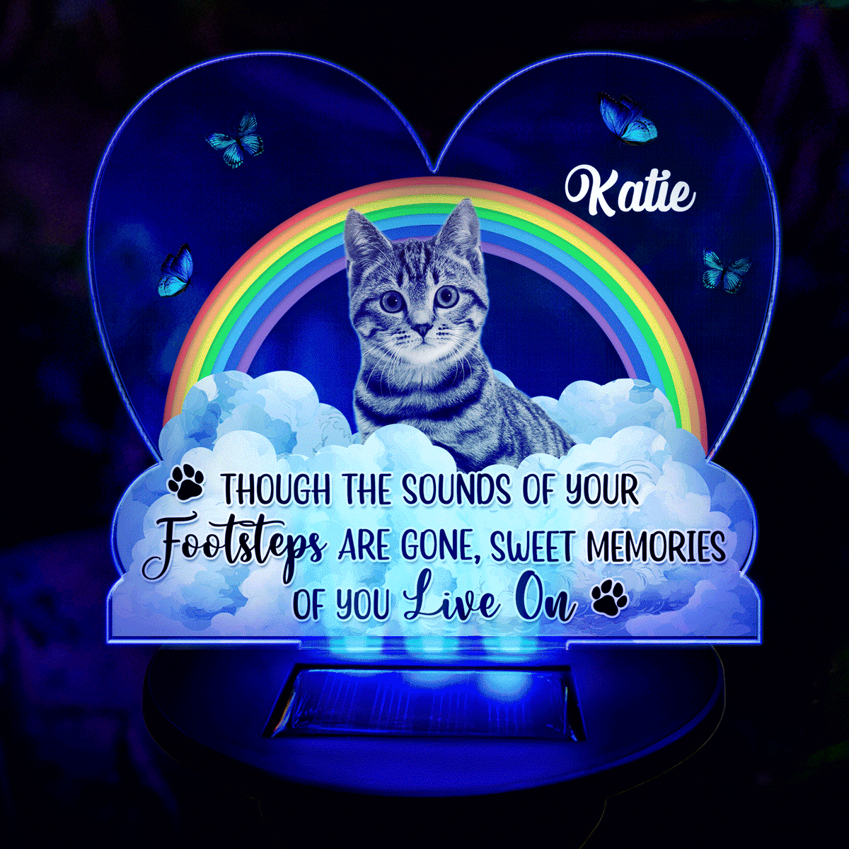 Custom Photo You Left Paw Prints On Our Hearts - Memorial Gift For Dog Lovers, Cat Lovers, Pet Lovers - Personalized Solar Light