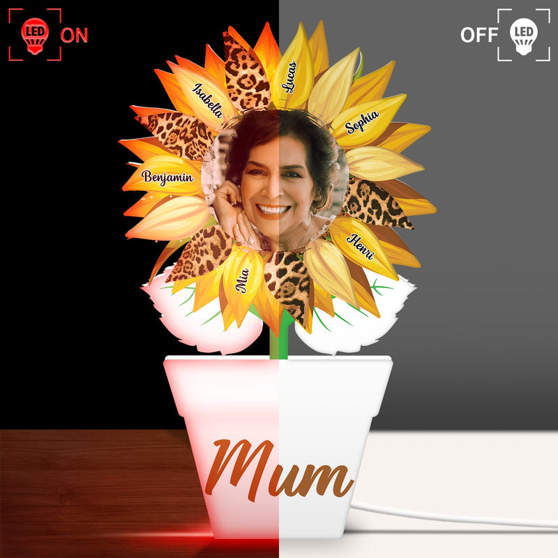 Custom Photo Nana, Mom, Auntie Sunflower - Birthday, Loving Gift For Mother, Grandma, Grandmother - Personalized Custom Shaped Photo Light Box