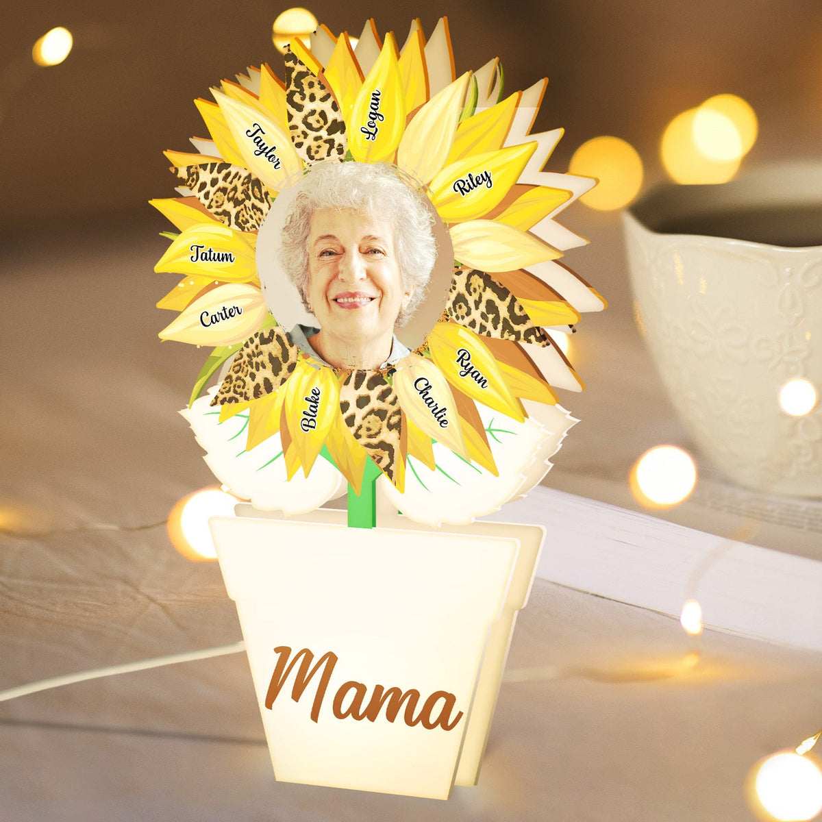 Custom Photo Nana, Mom, Auntie Sunflower - Birthday, Loving Gift For Mother, Grandma, Grandmother - Personalized Custom Shaped Photo Light Box