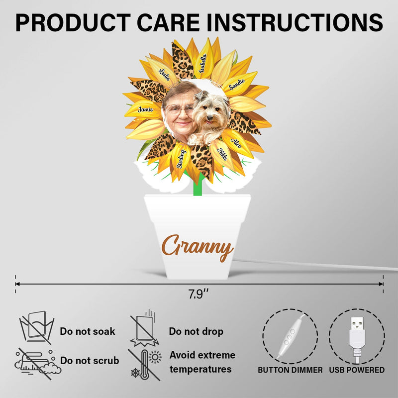 Custom Photo Nana, Mom, Auntie Sunflower - Birthday, Loving Gift For Mother, Grandma, Grandmother - Personalized Custom Shaped Photo Light Box