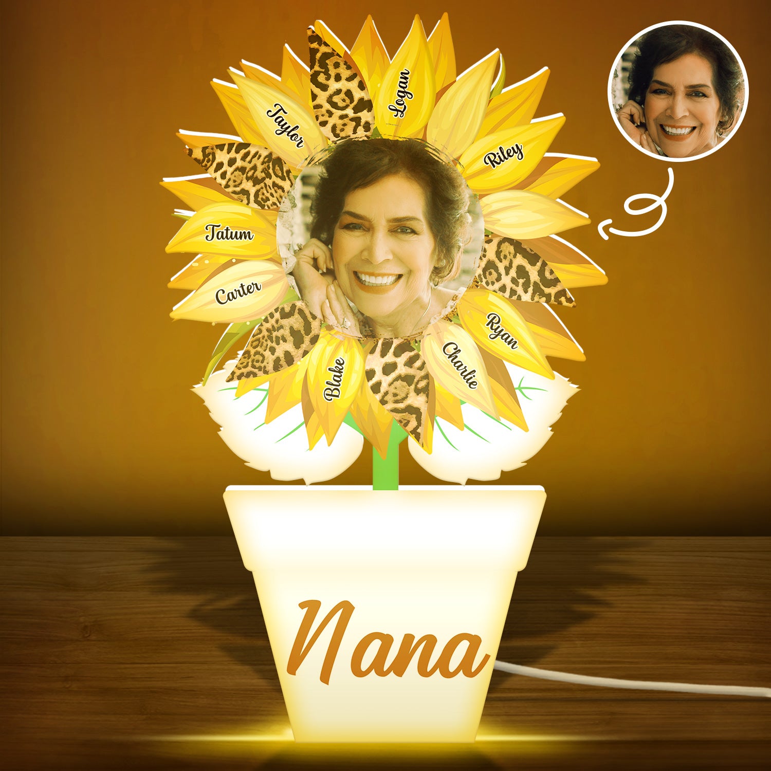 Custom Photo Nana, Mom, Auntie Sunflower - Birthday, Loving Gift For Mother, Grandma, Grandmother - Personalized Custom Shaped Photo Light Box