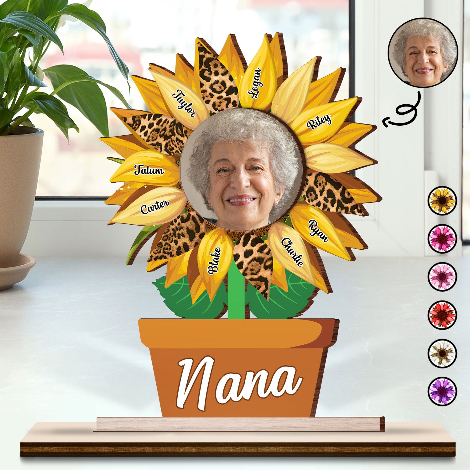Custom Photo Nana, Mom, Auntie Sunflower - Birthday, Loving Gift For Mother, Grandma, Grandmother - Personalized Custom Shaped 2-Layered Wooden Plaque