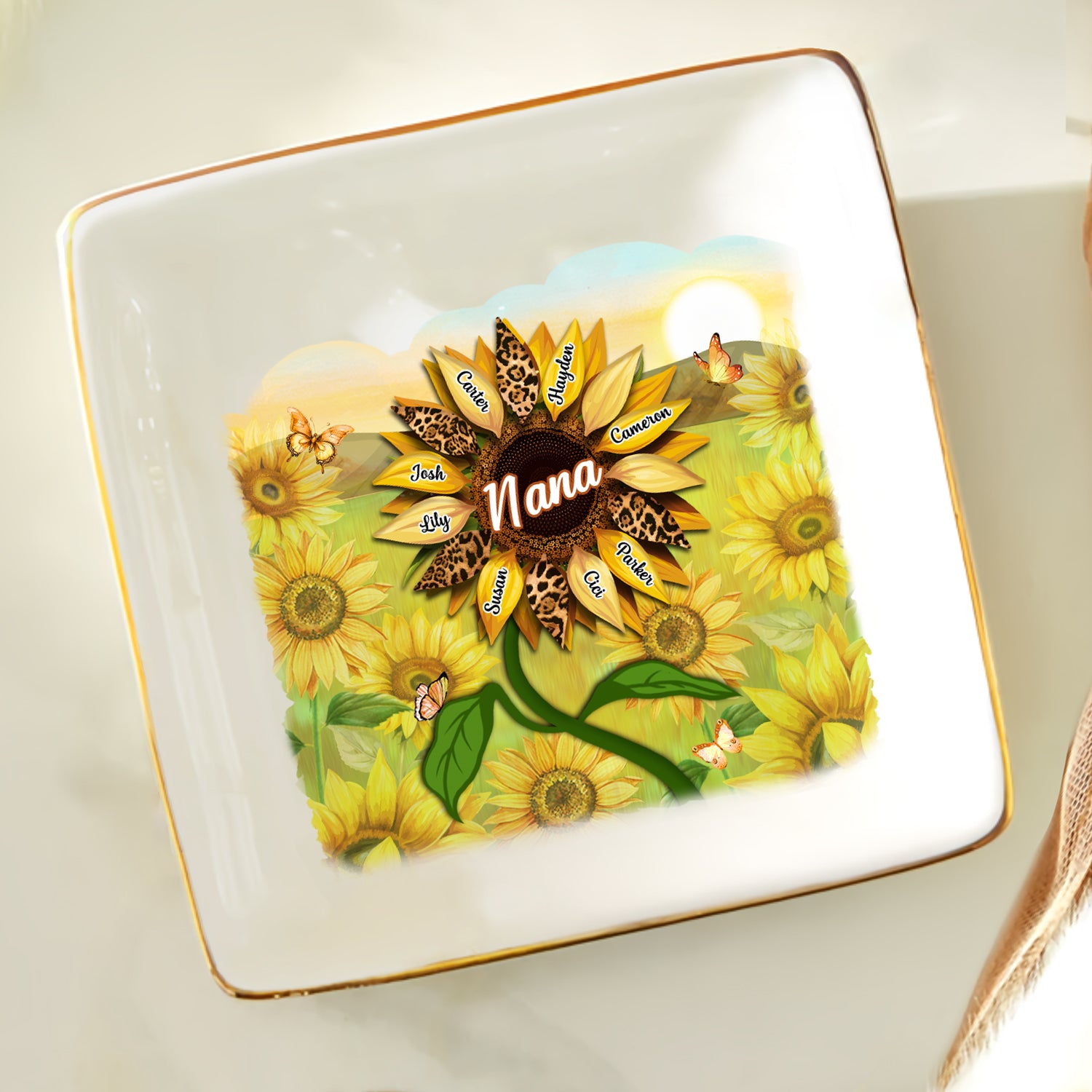 Nana, Mom, Auntie Sunflower - Birthday, Loving Gift For Mother, Grandma, Grandmother - Personalized Ring Dish