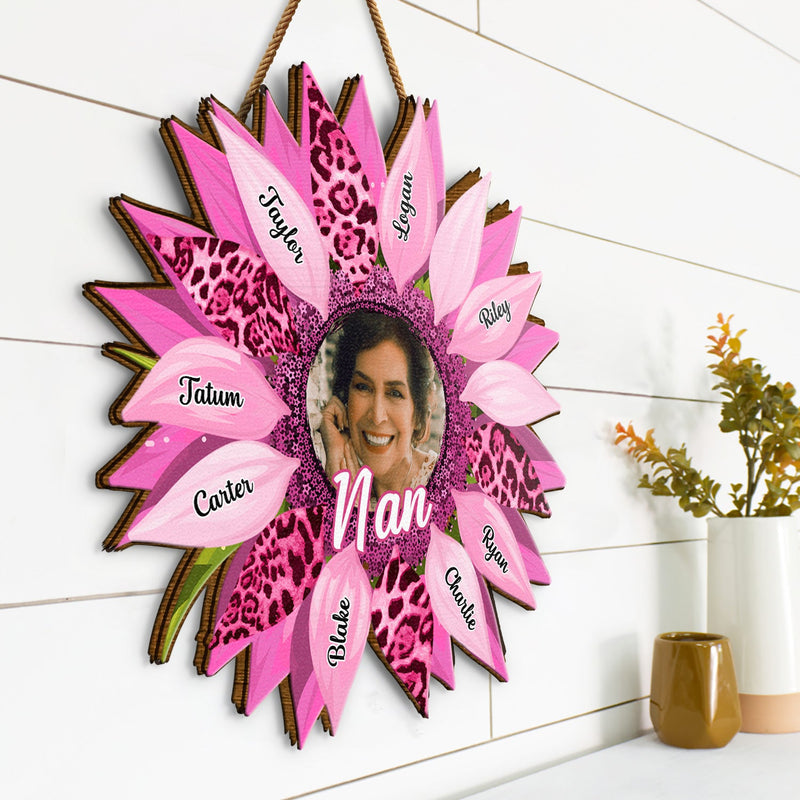 Custom Photo Nana, Mom, Auntie Family Sunflower - Birthday, Loving Gift For Mother, Grandma, Grandmother - Personalized Custom Shaped Wood Sign