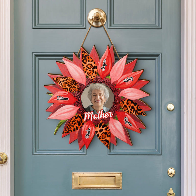 Custom Photo Nana, Mom, Auntie Family Sunflower - Birthday, Loving Gift For Mother, Grandma, Grandmother - Personalized Custom Shaped Wood Sign