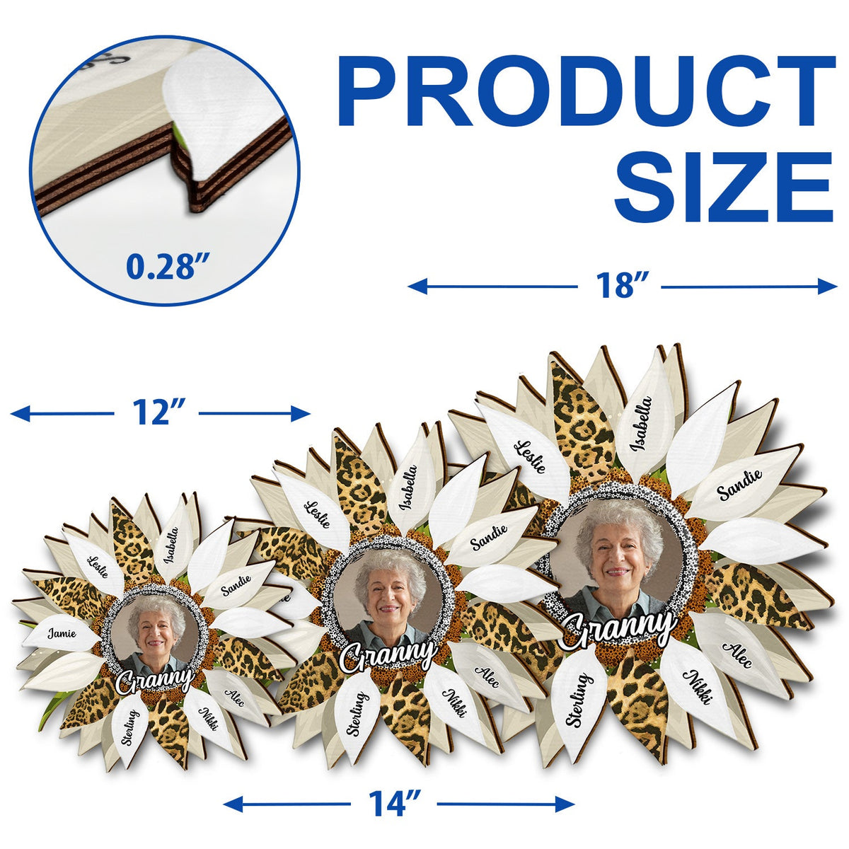 Custom Photo Nana, Mom, Auntie Family Sunflower - Birthday, Loving Gift For Mother, Grandma, Grandmother - Personalized Custom Shaped Wood Sign