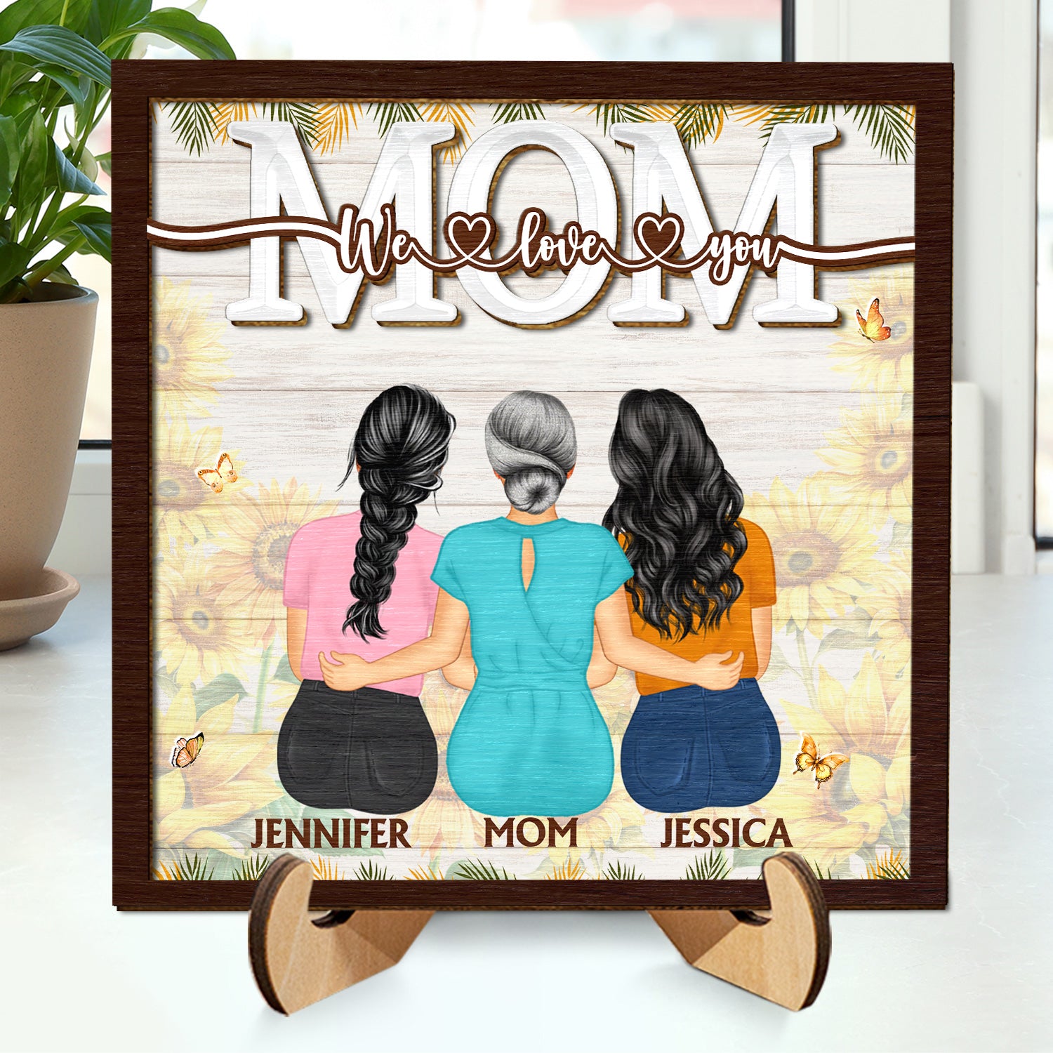 We Love You - Loving Gift For Mother, Grandma, Grandmother - Personalized 2-Layered Wooden Plaque With Stand