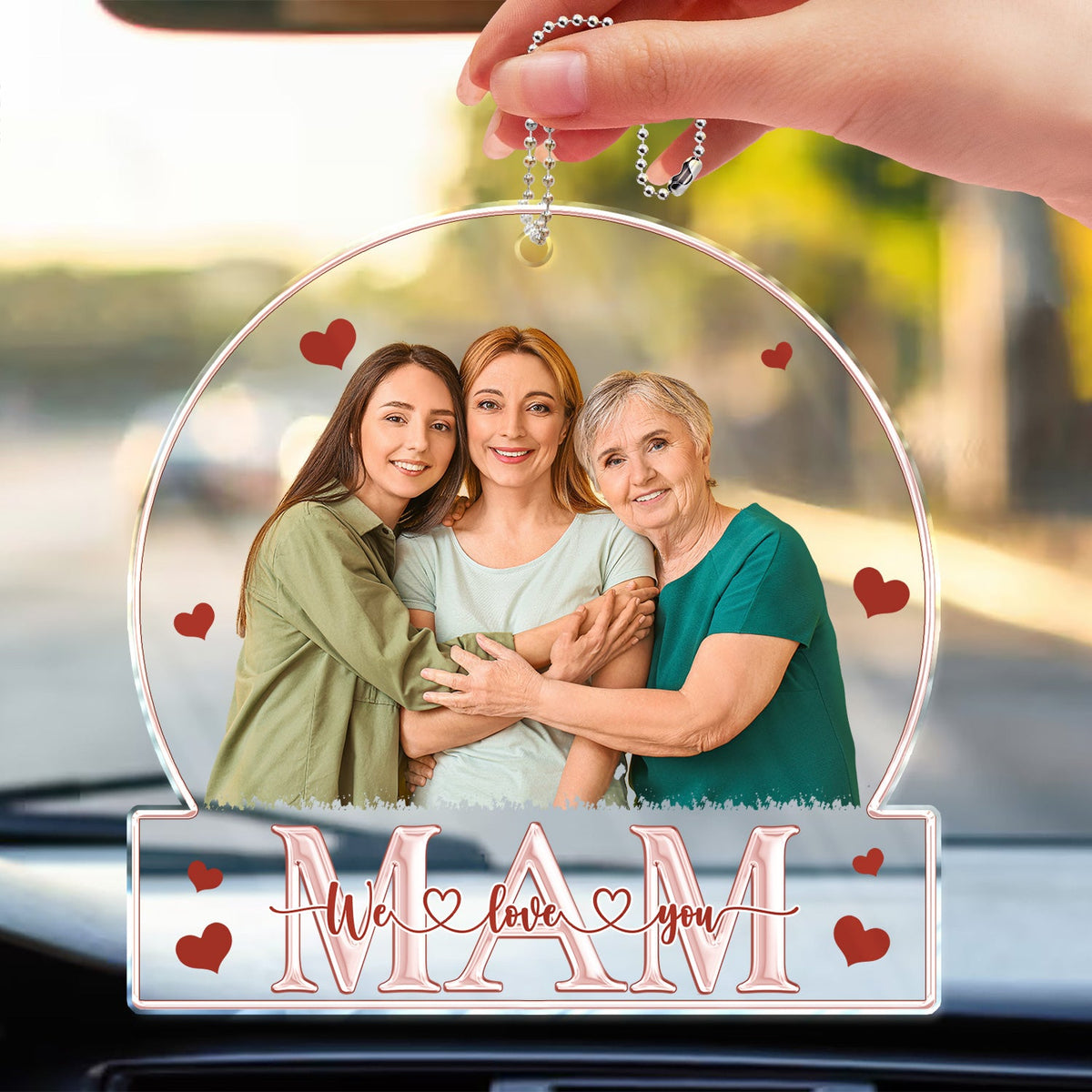 Custom Photo Love Mom Nana - Loving Gift For Mother, Grandma, Grandmother - Personalized Acrylic Car Hanger