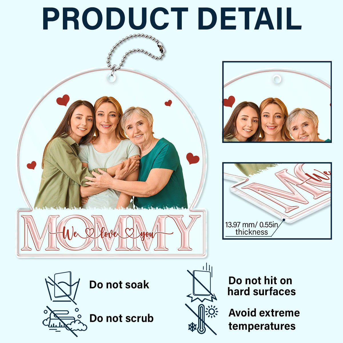 Custom Photo Love Mom Nana - Loving Gift For Mother, Grandma, Grandmother - Personalized Acrylic Car Hanger