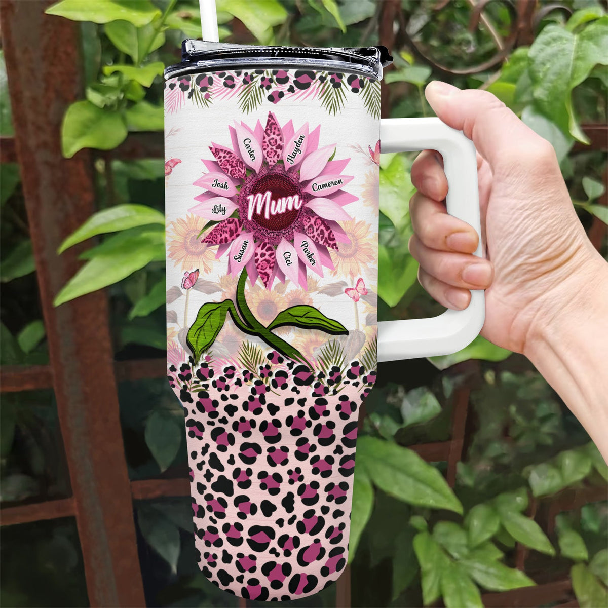 Nana, Mom, Auntie Sunflower - Birthday, Loving Gift For Mother, Grandma, Grandmother - Personalized 40oz Tumbler With Straw