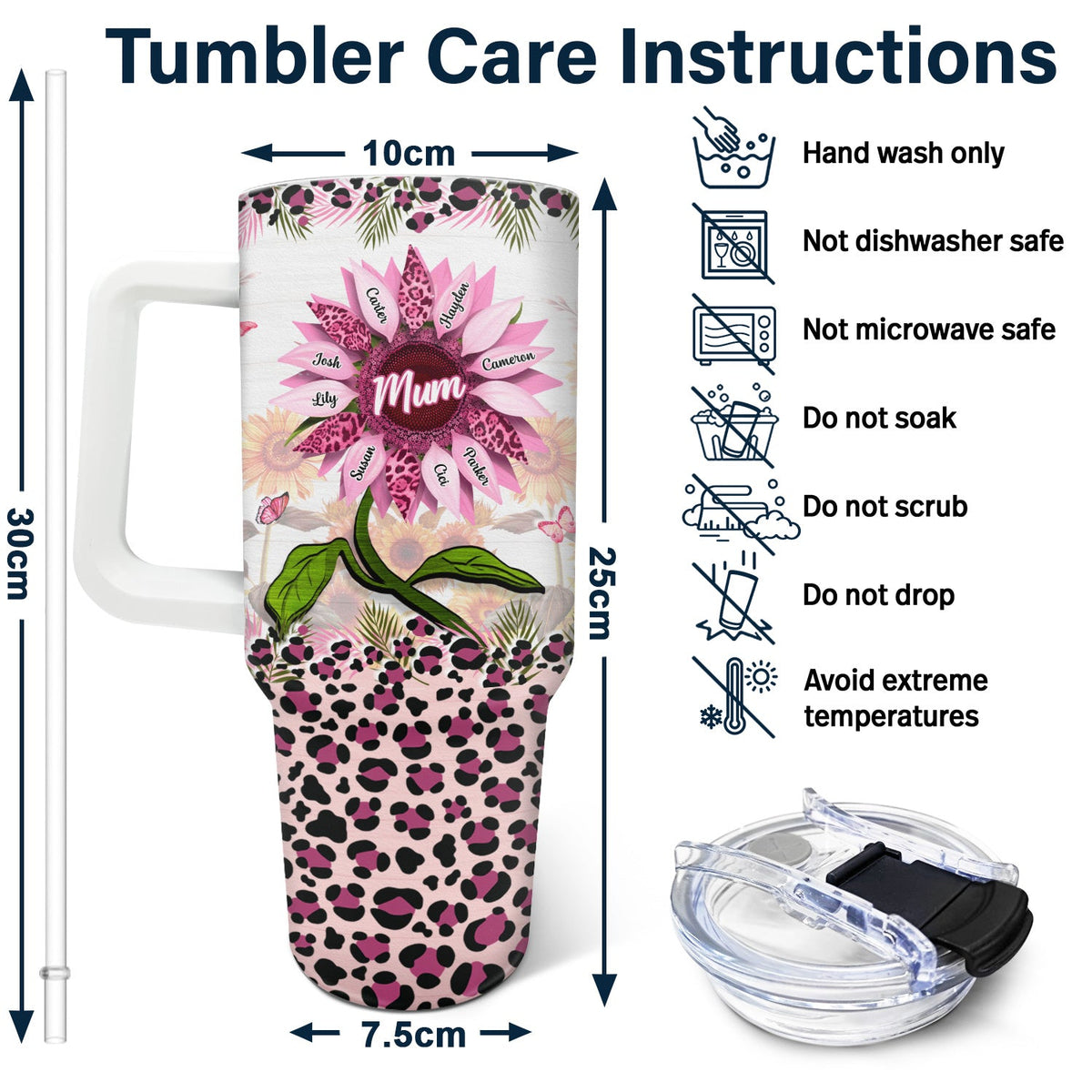 Nana, Mom, Auntie Sunflower - Birthday, Loving Gift For Mother, Grandma, Grandmother - Personalized 40oz Tumbler With Straw