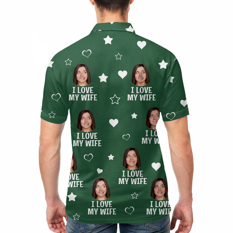 Polo personnalisé avec photo humoristique « J'aime mon amoureux » – Cadeau pour mari ou petit ami