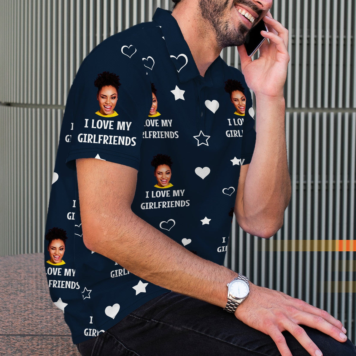 Polo personnalisé avec photo humoristique « J'aime mon amoureux » – Cadeau pour mari ou petit ami