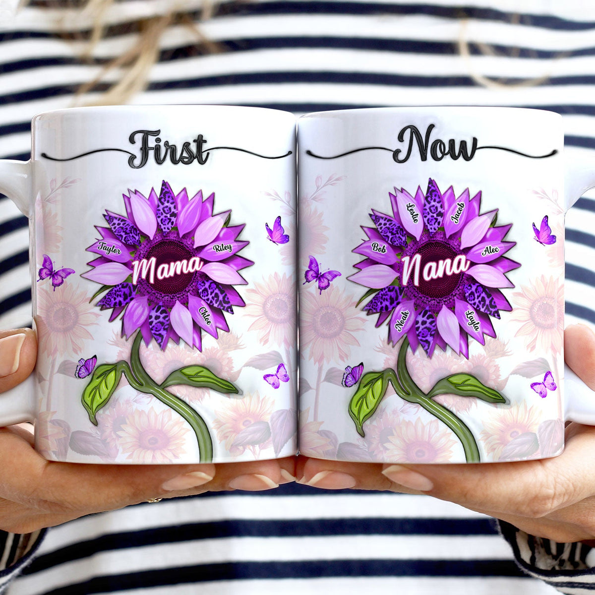 First Mom Now Grandma - Gift For Mothers, Grandmas, Aunties - Personalized White Edge-to-Edge Mug