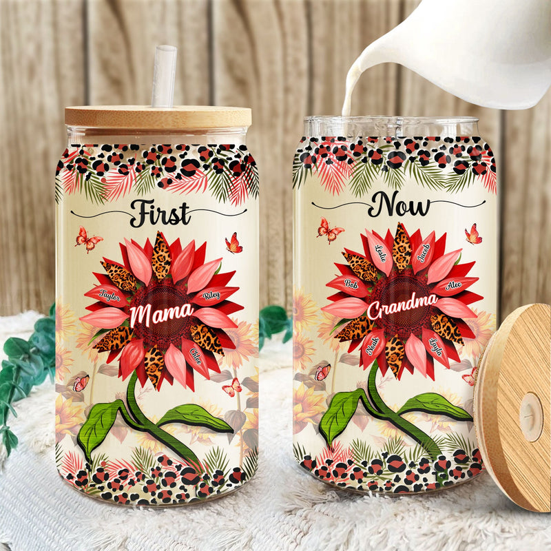 First Mom Now Grandma - Gift For Mothers, Grandmas, Aunties - Personalized Clear Glass Can
