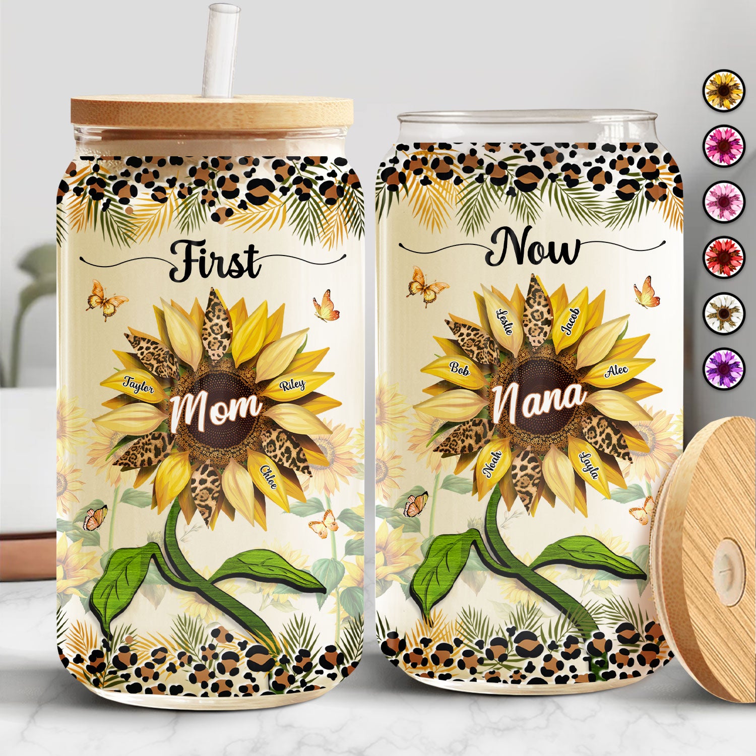 First Mom Now Grandma - Gift For Mothers, Grandmas, Aunties - Personalized Clear Glass Can