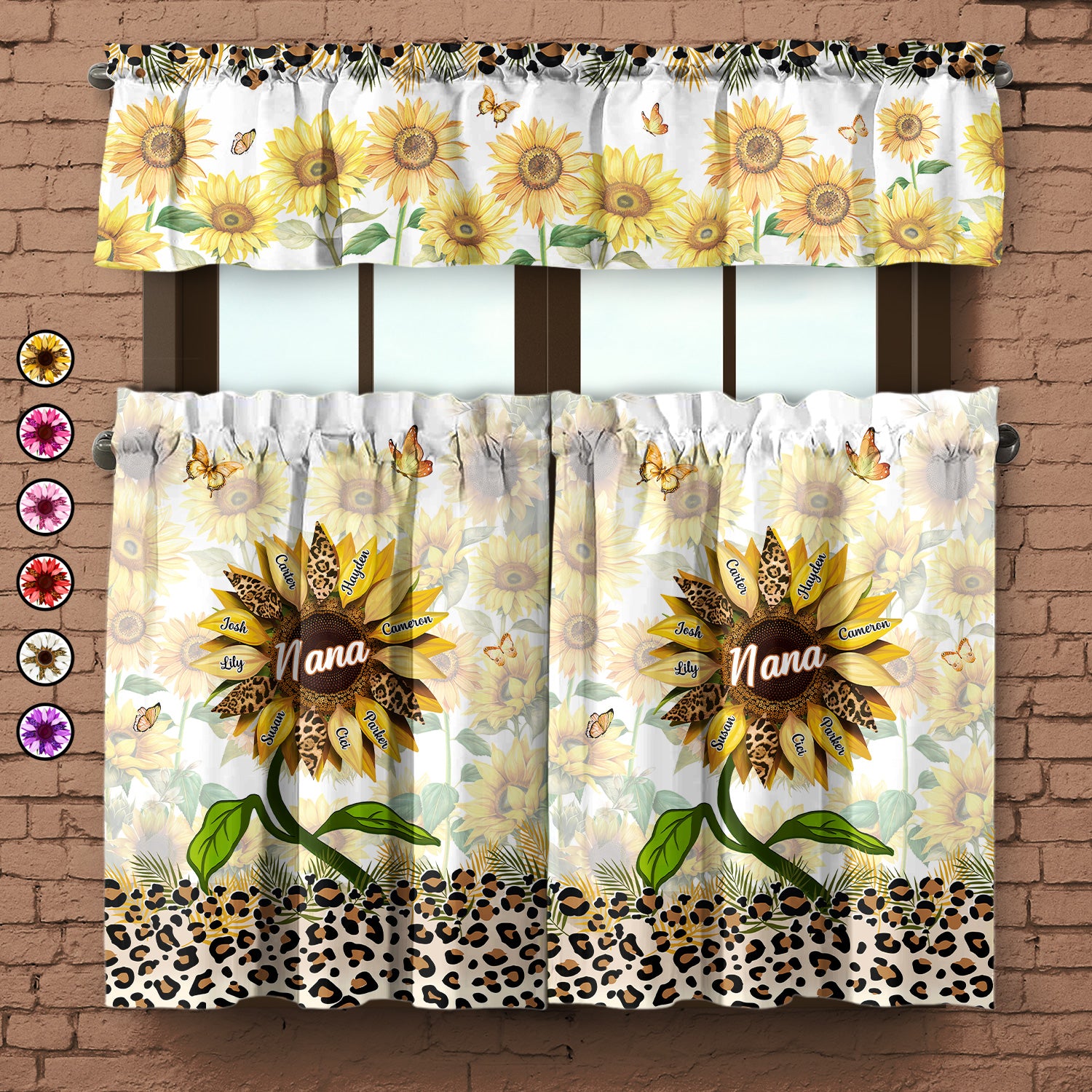Nana, Mom, Auntie Sunflower - Birthday, Loving Gift For Mother, Grandma, Grandmother - Personalized Curtain Valance And Tiers Set