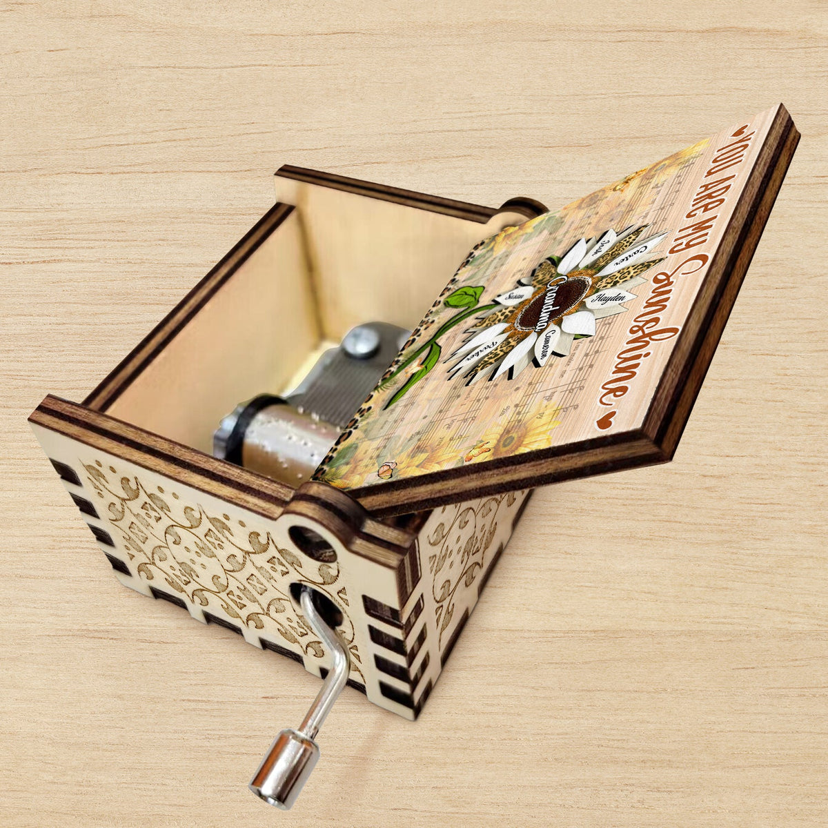 Nana, Mom, Auntie You Are My Sunshine - Birthday, Loving Gift For Mother, Grandma, Grandmother - Personalized Spin Button, Hand Crank Music Box