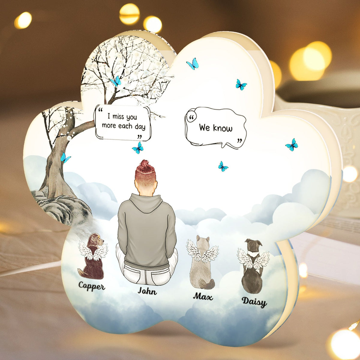 I Miss You - Memorial Gift For Pet Lovers, Dog Mom, Dog Dad, Cat Mom, Cat Dad, Pet Couple - Personalized Custom Shaped Light Box