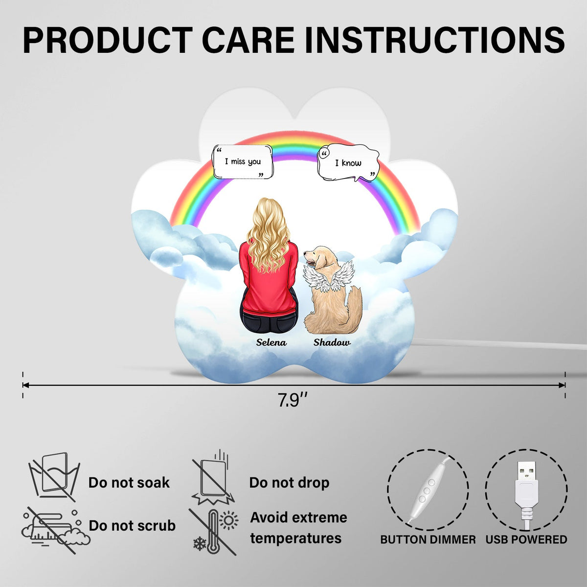 I Miss You - Memorial Gift For Pet Lovers, Dog Mom, Dog Dad, Cat Mom, Cat Dad, Pet Couple - Personalized Custom Shaped Light Box