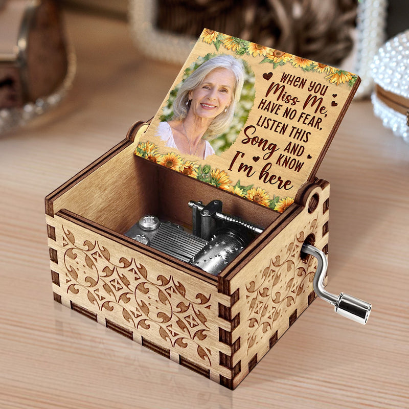 Custom Photo When You Miss Me - Loving, Memorial Gift For Family, Siblings, Friends - Personalized Spin Button, Hand Crank Music Box