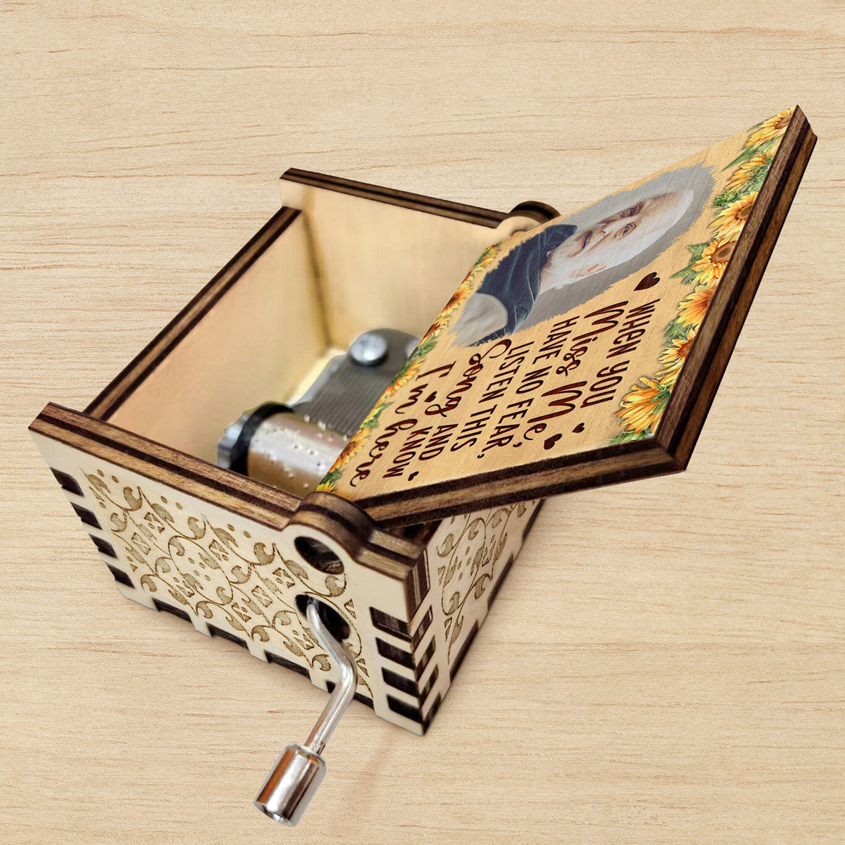 Custom Photo When You Miss Me - Loving, Memorial Gift For Family, Siblings, Friends - Personalized Spin Button, Hand Crank Music Box