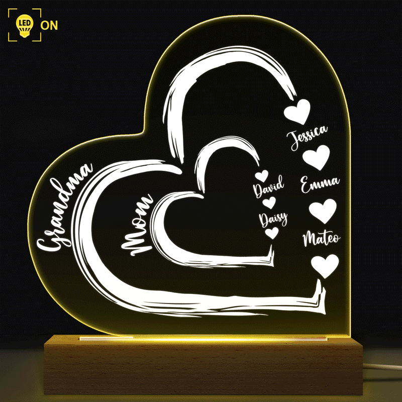 First Mom Now Grandma Floral - Gift For Mothers, Grandmas, Aunties - Personalized 3D Led Light Wooden Base