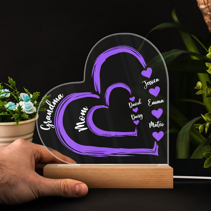 First Mom Now Grandma Floral - Gift For Mothers, Grandmas, Aunties - Personalized 3D Led Light Wooden Base