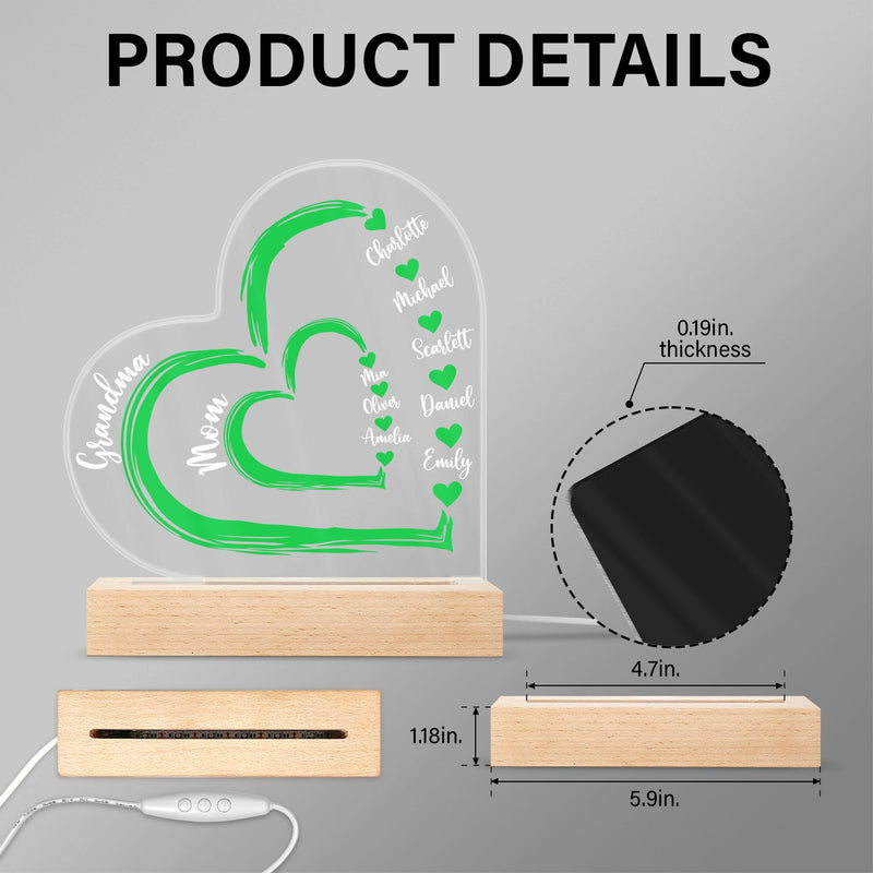 First Mom Now Grandma Floral - Gift For Mothers, Grandmas, Aunties - Personalized 3D Led Light Wooden Base