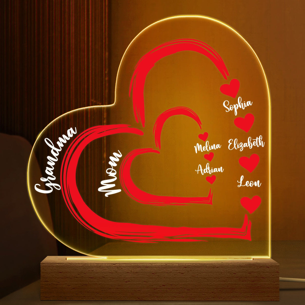 First Mom Now Grandma Floral - Gift For Mothers, Grandmas, Aunties - Personalized 3D Led Light Wooden Base