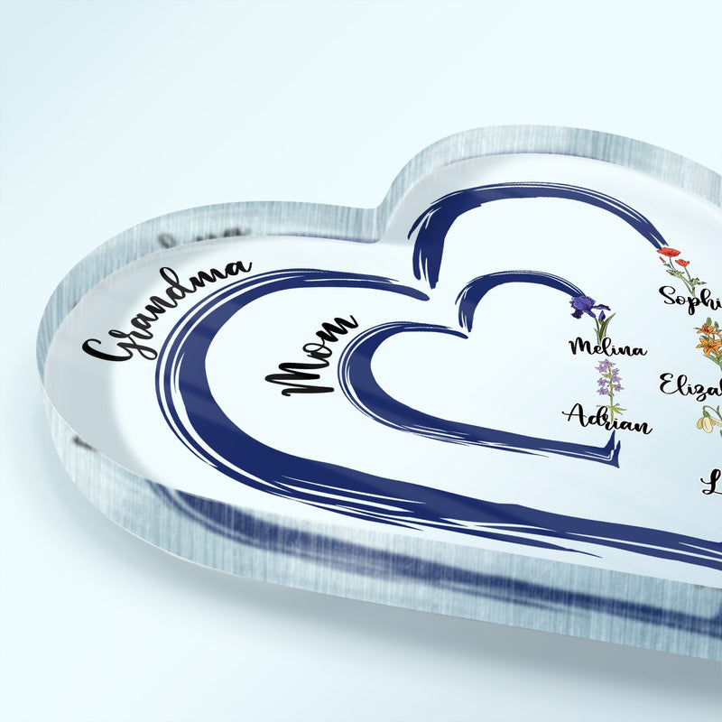 First Mom Now Grandma Floral - Gift For Mothers, Grandmas, Aunties - Personalized Heart Shaped Acrylic Plaque