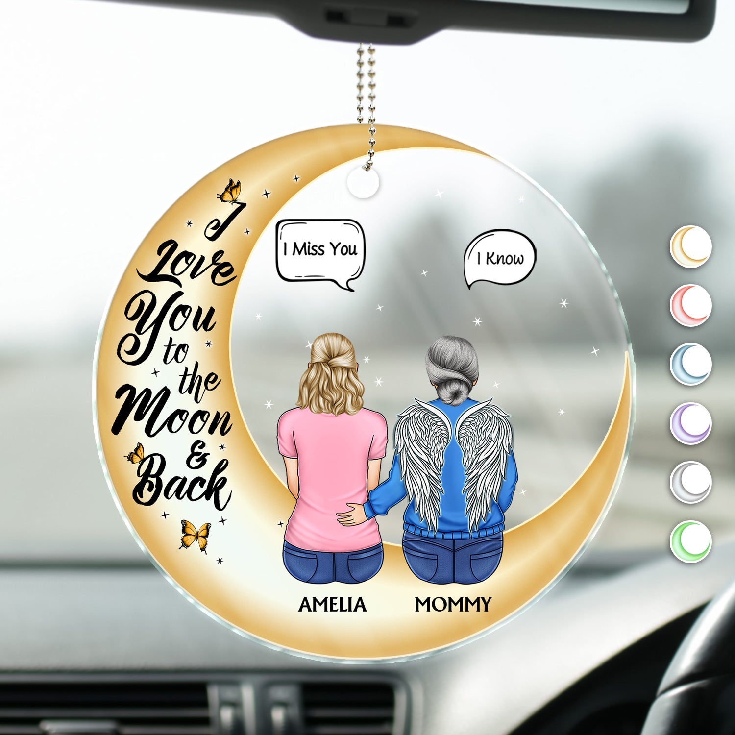 I Love You To The Moon And Back - Memorial Gift For Family, Friends, Siblings - Personalized Acrylic Car Hanger