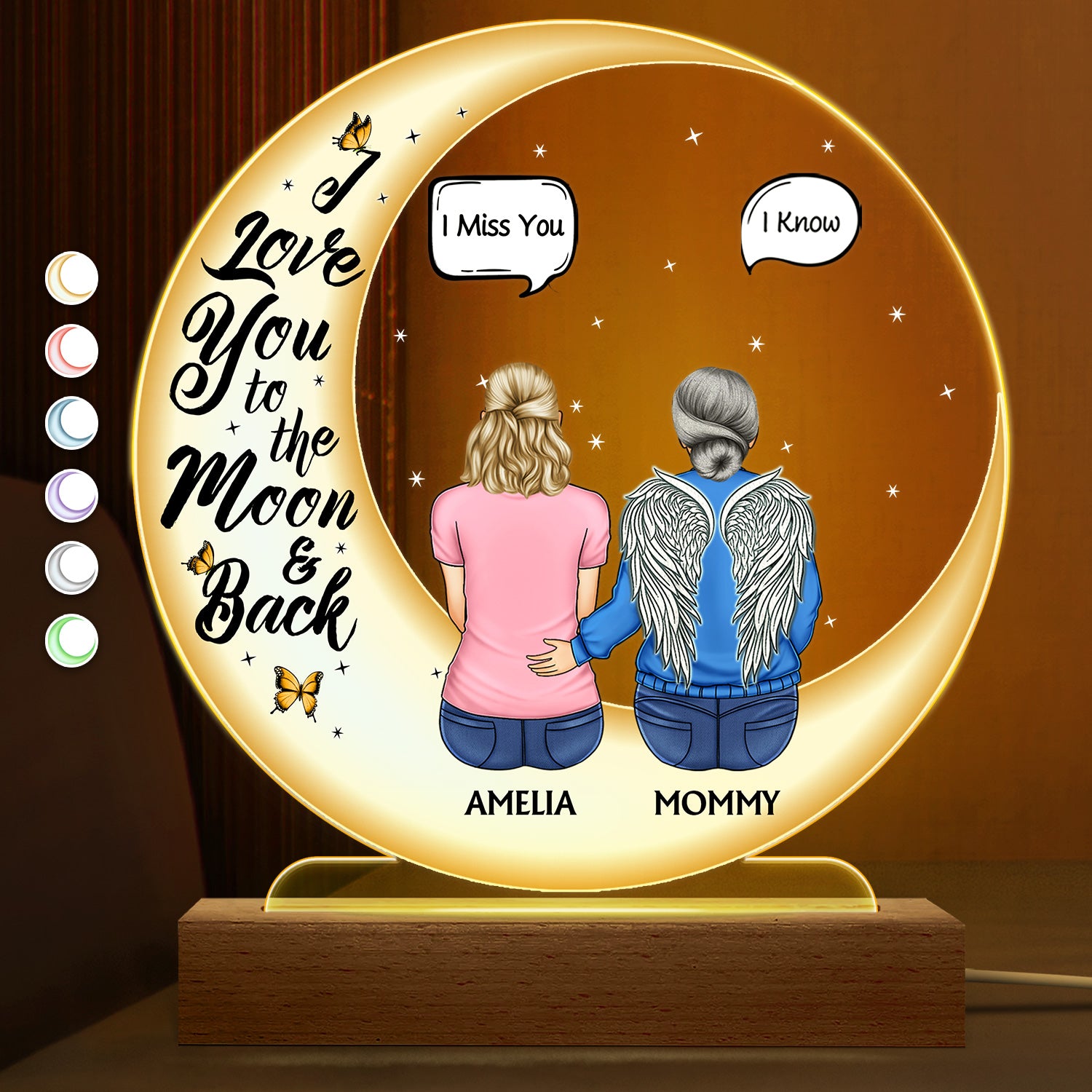 I Love You To The Moon And Back - Memorial Gift For Family, Friends, Siblings - Personalized 3D Led Light Wooden Base