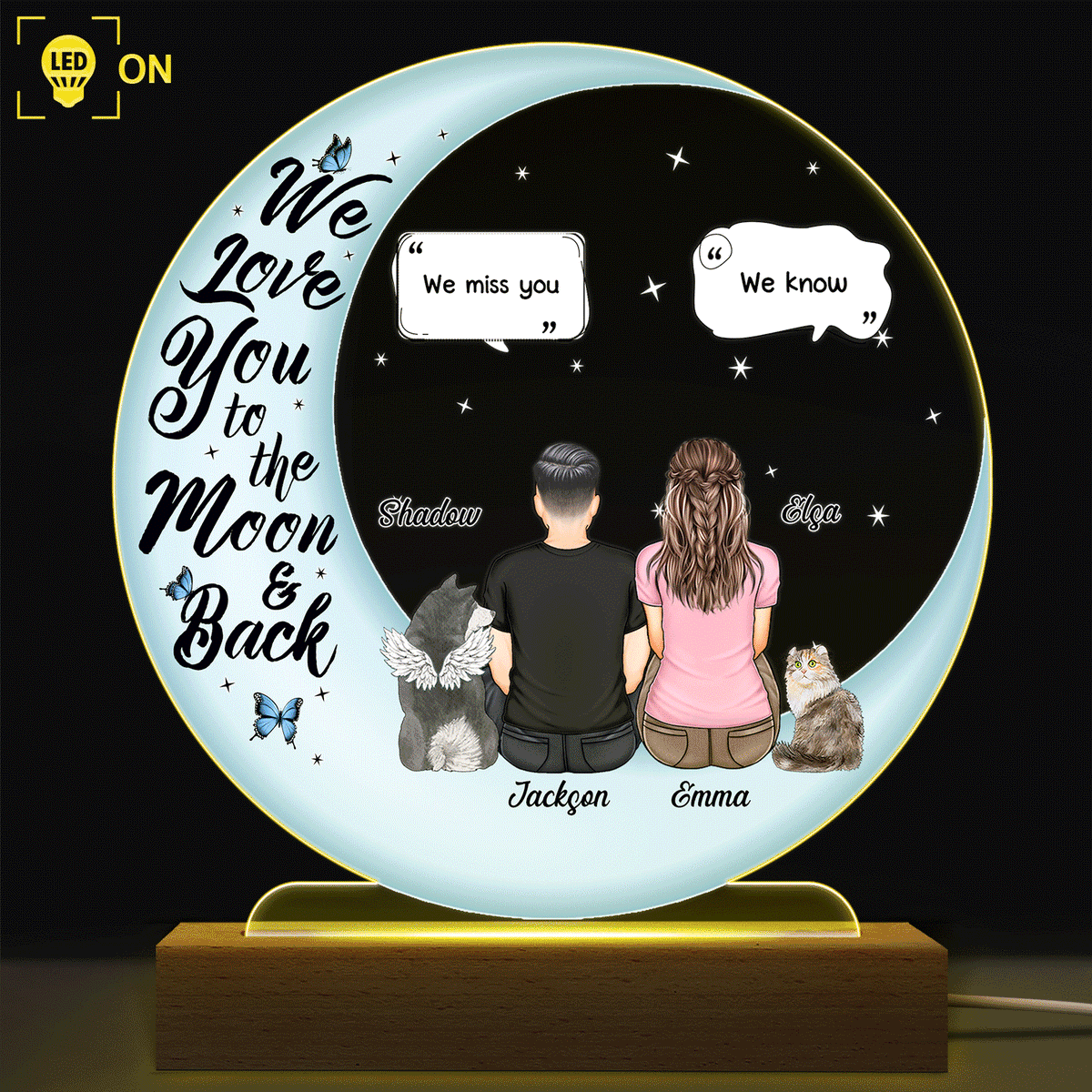 I Love You To The Moon And Back - Memorial Gift For Pet Lovers, Dog Mom, Dog Dad, Cat Mom, Cat Dad - Personalized 3D Led Light Wooden Base