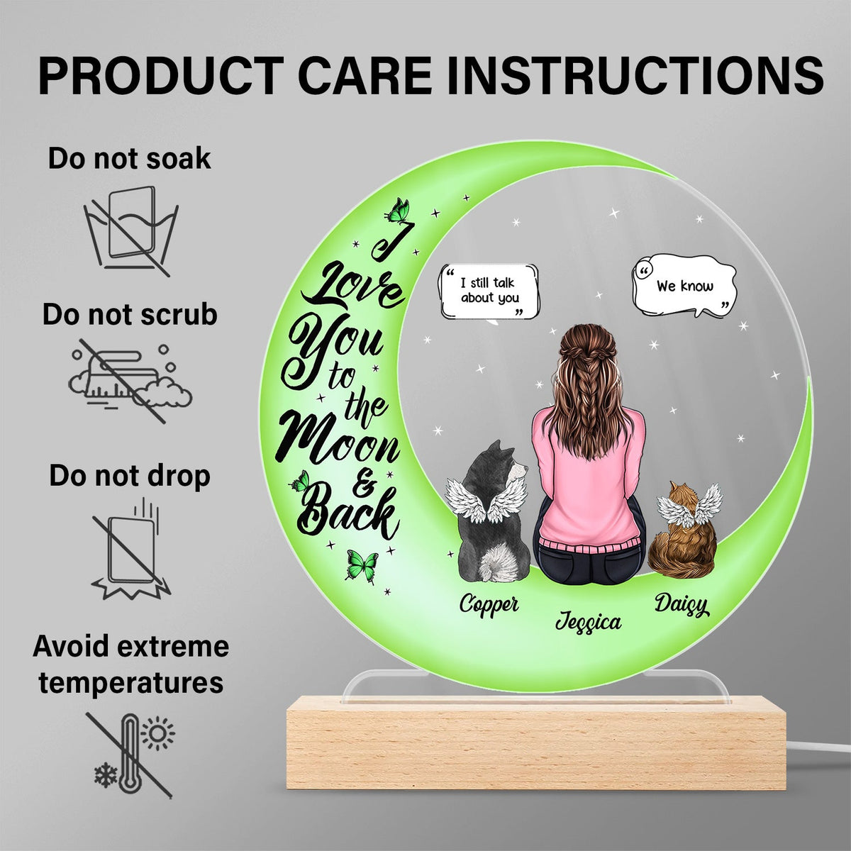 I Love You To The Moon And Back - Memorial Gift For Pet Lovers, Dog Mom, Dog Dad, Cat Mom, Cat Dad - Personalized 3D Led Light Wooden Base