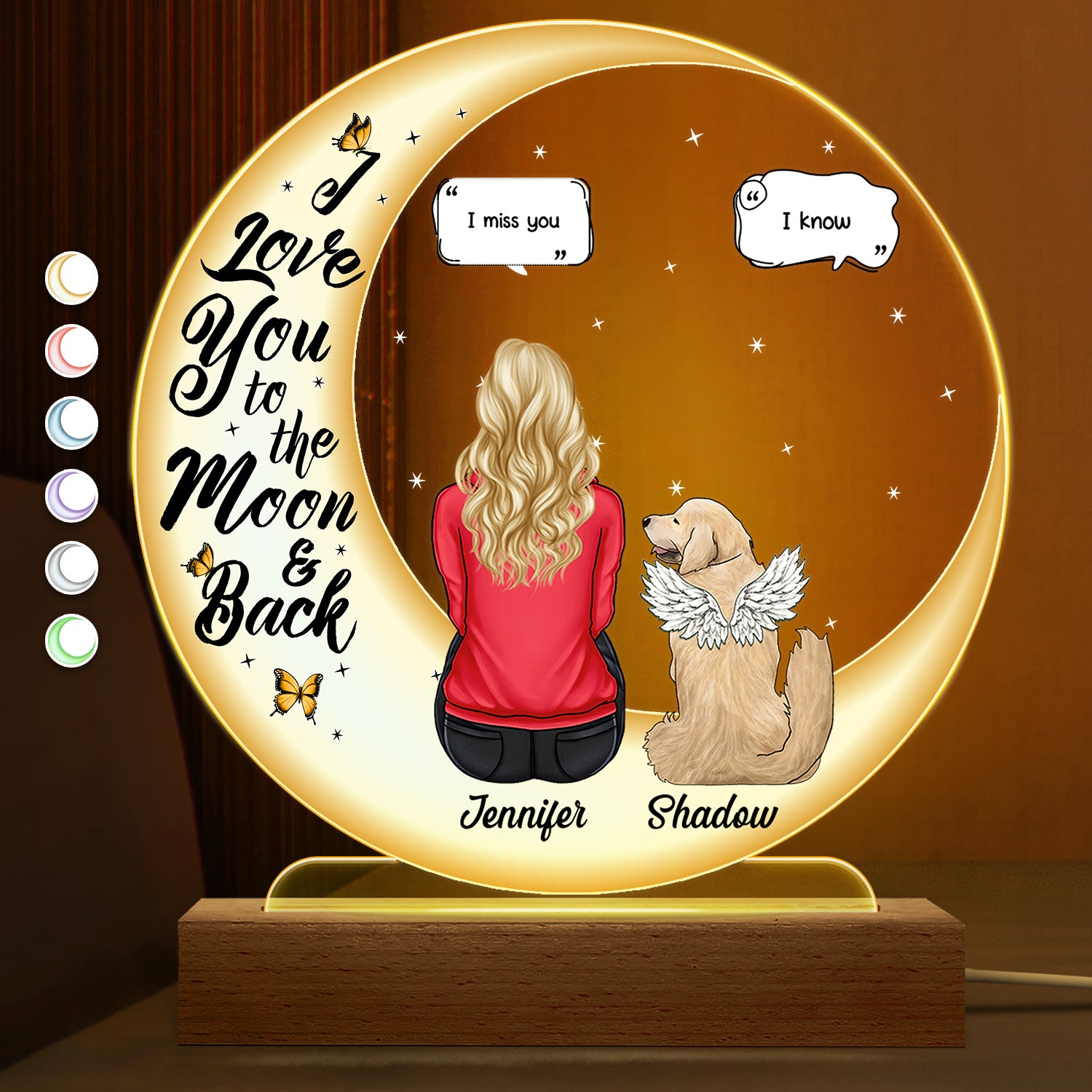 I Love You To The Moon And Back - Memorial Gift For Pet Lovers, Dog Mom, Dog Dad, Cat Mom, Cat Dad - Personalized 3D Led Light Wooden Base